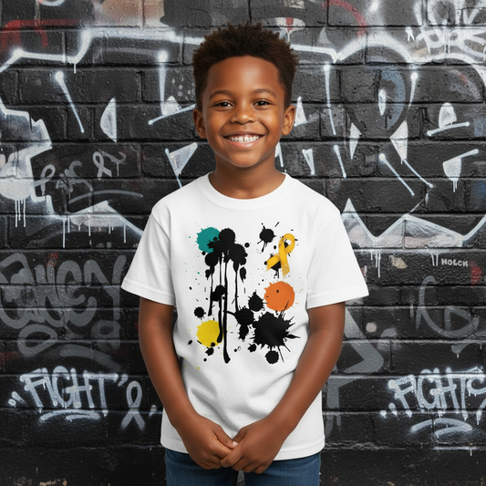RE Branded Go Amber in August Cancer Awareness Kids' Tee - white